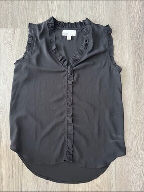 Ruffle-Trim Sleeveless V-Neck Camisole - Black